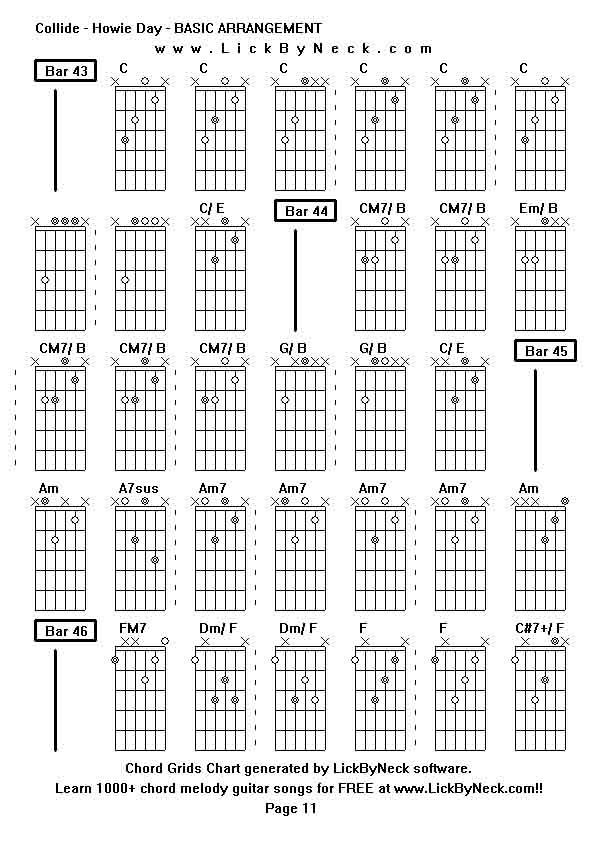 Chord Grids Chart of chord melody fingerstyle guitar song-Collide - Howie Day - BASIC ARRANGEMENT,generated by LickByNeck software.